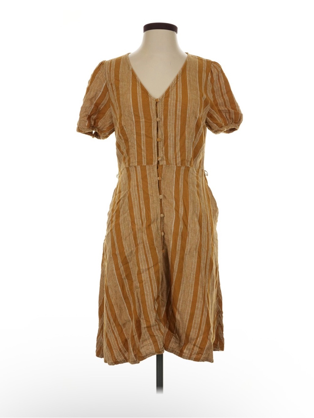 Universal Thread Mustard & Cream Striped Midi Dress